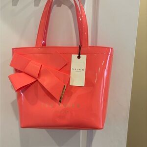 Ted Baker Coral Pink Patent Tote with Bow